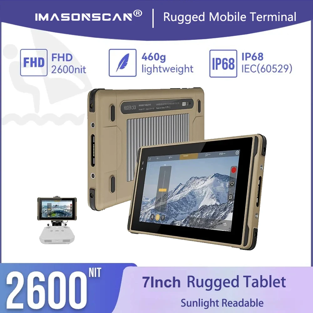 7" Waterproof Rugged Tablet 2600Nit 8+128GB Sunlight Readable 1920X1080 FHD for DJI Drone Control Motorcycle Riding Monitor