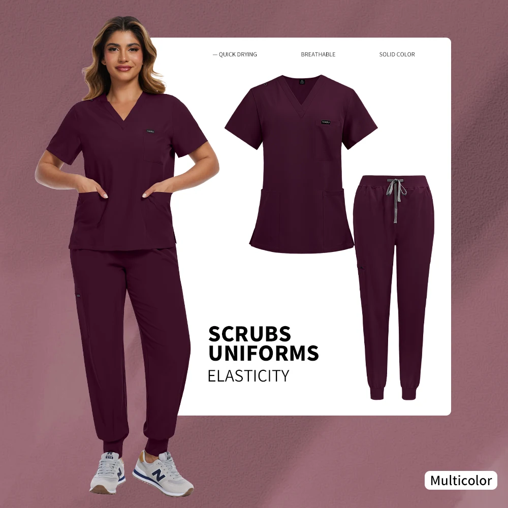Conjunto de enfermera quirúrgica para mujer, pantalón corto informal de manga, ropa de trabajo de farmacia, uniformes de enfermería para médico y Hospital, trajes para correr médicos con cuello en V