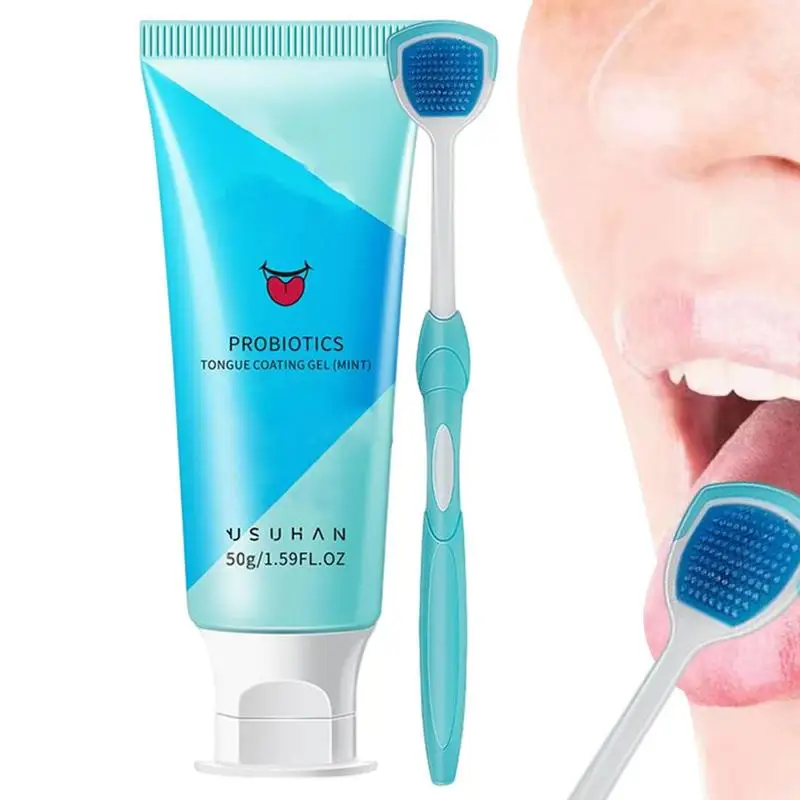 

Mint Scent Tongue Cleaning Kit Oral Care Mint Bad Breath With Tongue Cleaner Brush Silicone Scraper Toothbrush Odor Cleansing