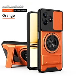 Armored Hard Shell Phone Case with 360° Rotating Magnetic Ring Holder for Realme C53 India (Orange)