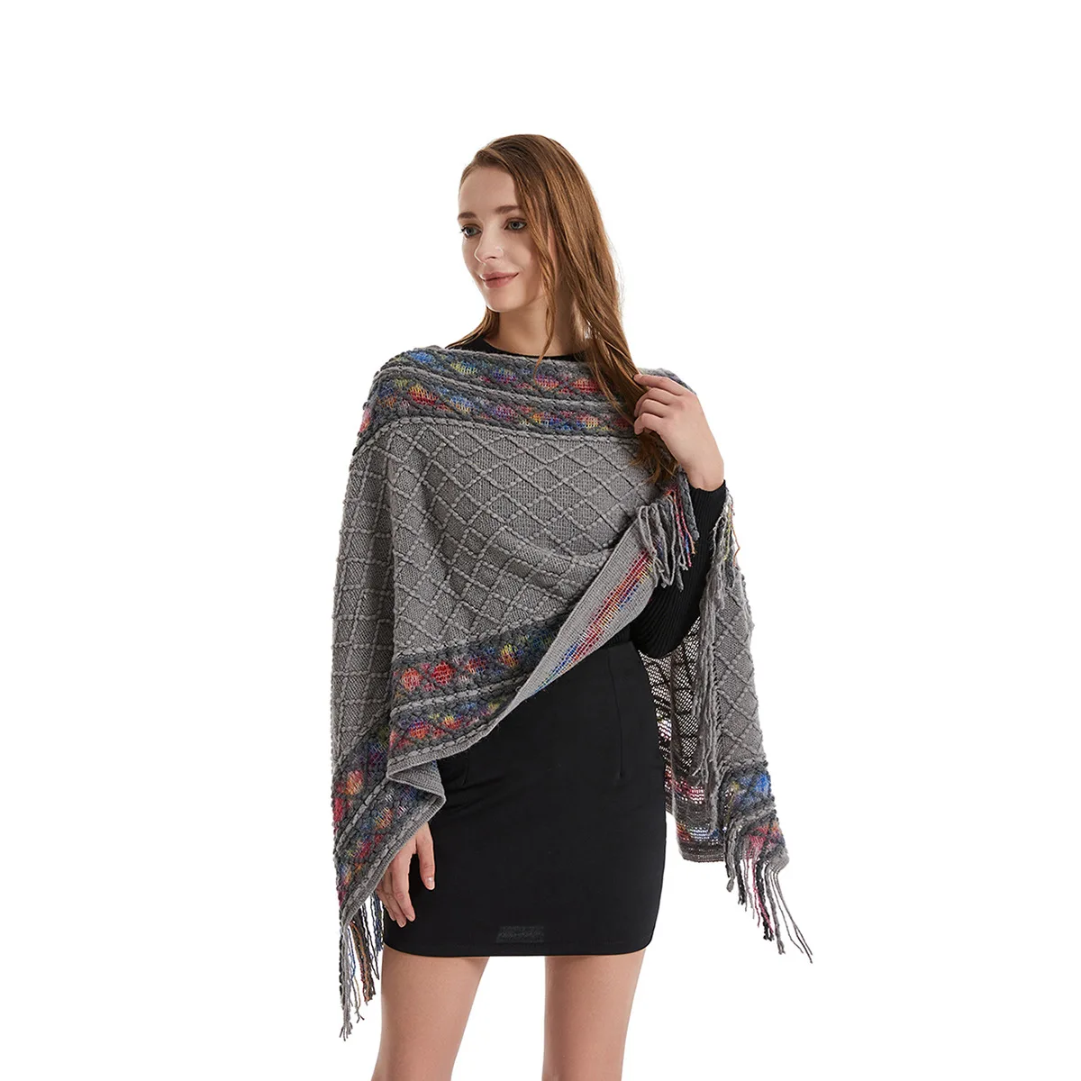Women Spring Autumn Poncho Unique Vintage Shawl Lady Knitted