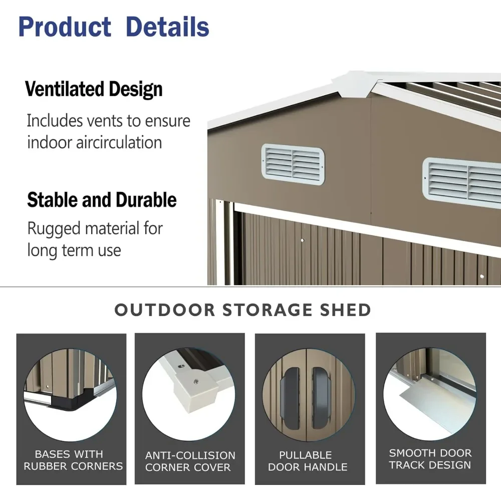 Description Picture 3 of item10'x8' Outdoor Storage Shed Outdoor Galvanized Metal Tool Shed with Vents & Sliding Door, Waterproof Garden Shed for Pati