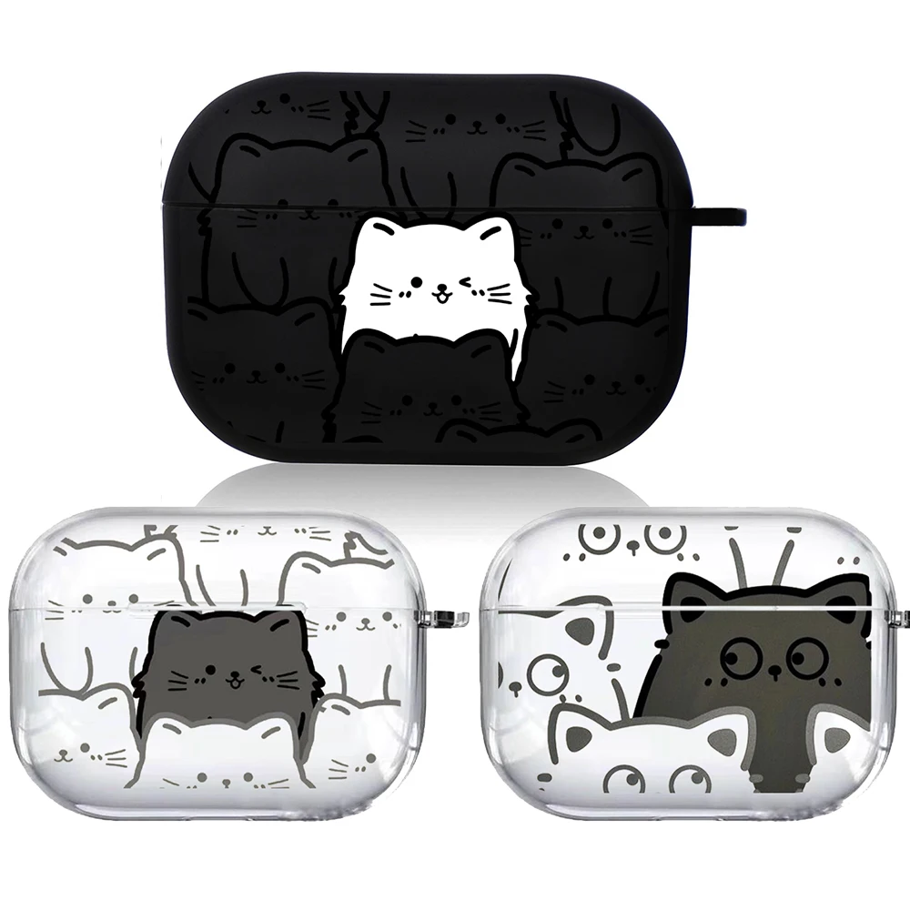 Cute Animal Black White Cat Airpod Custodie Per Airpods Pro 2 3Rd Pods Gen Airpord Cover Cute Cartoon Simple Line Art Black Case