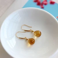 Boucles d'oreilles classiques en cristal jaune à facettes pour femmes, artisanat stéréoscopique, goutte d'eau, breloque, bijoux de fin de rêve, banquet 4