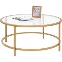 36in Modern Round Tempered Glass Accent Side Coffee Table for Living Room, Dining Room, Home Décor W/Satin Trim. Coffee Table 2