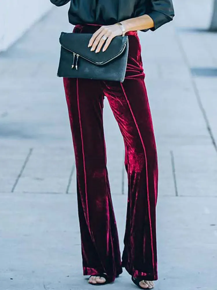 

2023 Autumn Velvet Pants Women Winter Velour Flare Pants Women High Waist Trousers Bell Bottom Pants Ladies