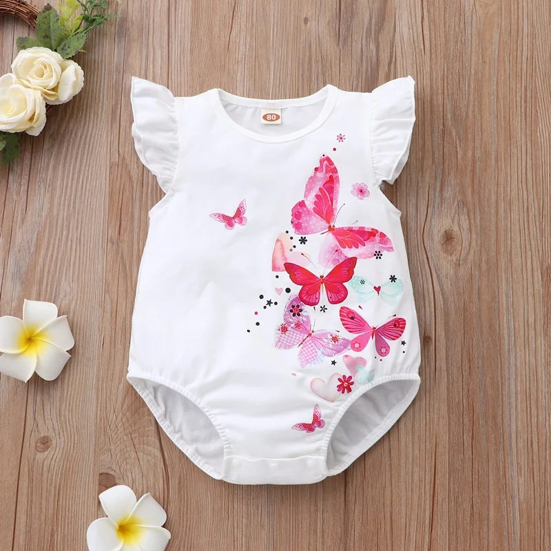 2022 New Summer Baby Clothes Girl Sweet 2 Pcs Sets Floral Bow Lace Baby Bodysuits+hat Party Birthday Princess Baby Rompers 0-18M baby bodysuit dress Baby Rompers