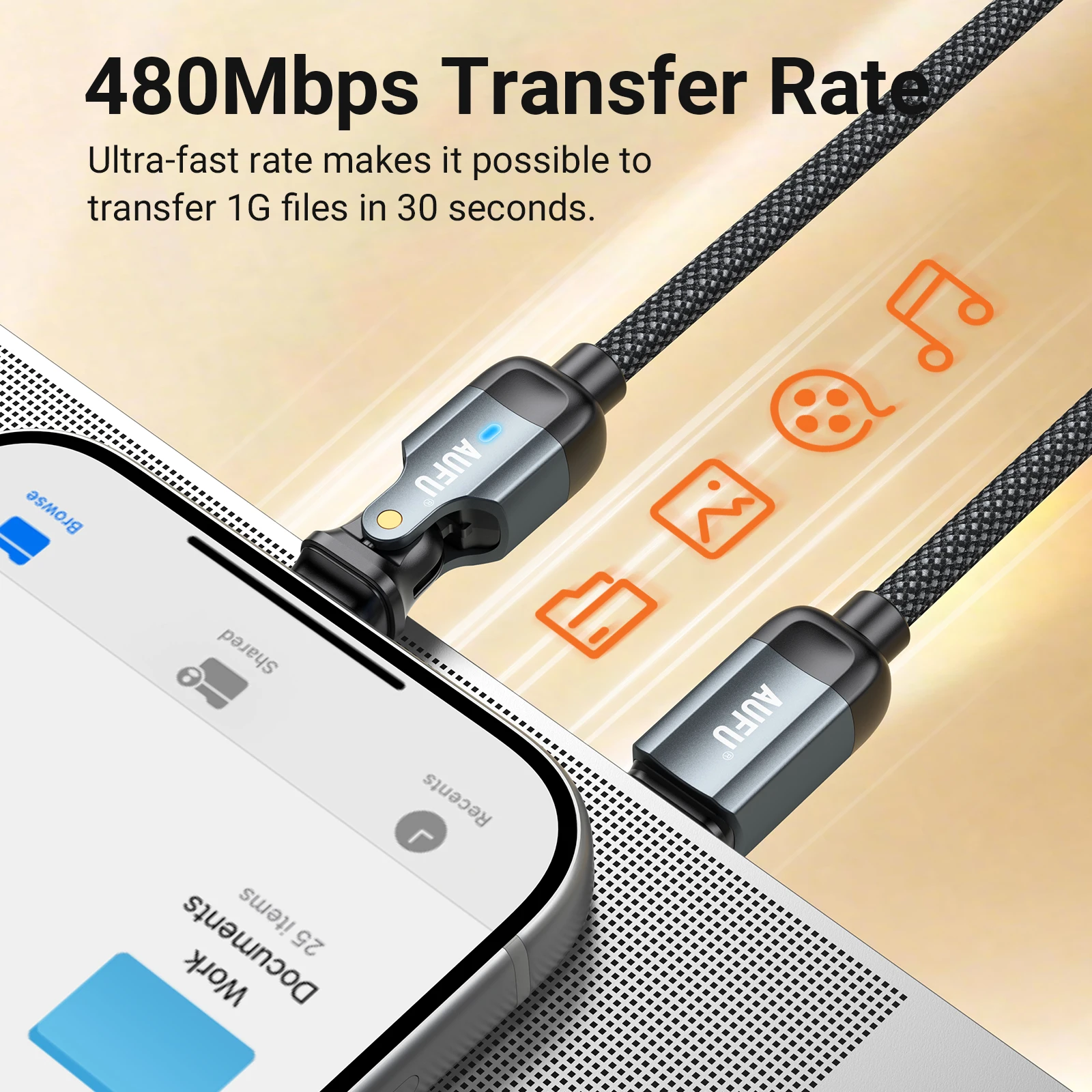 AUFU 60W Type C to Type C Cable For iPhone 17 Samsung S26 USB-C to USB-C Fast Charging Cable For Macbook Pro iPad Air Elbow Wire