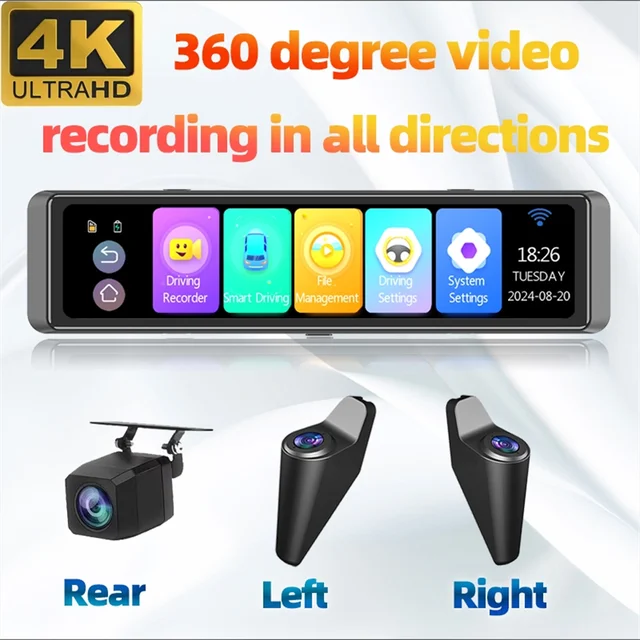 Specchietto Retrovisore Dashcam 4K Con Schermo Touch 12 Pollici - CarPlay, Android Auto, WiFi, GPS - Per Auto - Foto 11