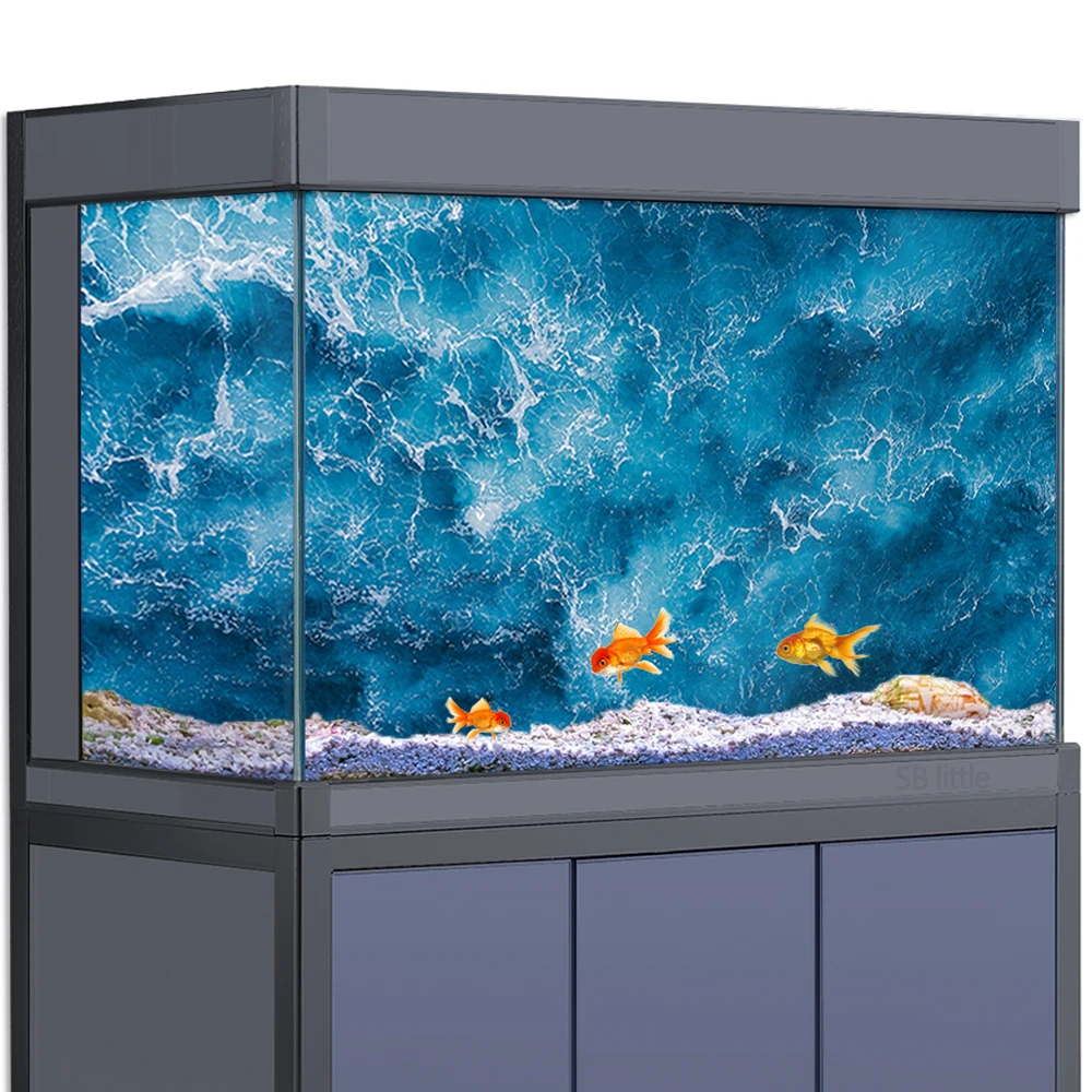 

Aquarium Background Sticker Decoration for Fish Tanks, Wave Ocean Blue HD 3D Poster 5-55 Gallon Reptile Habitat