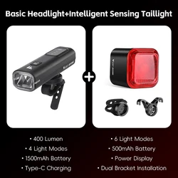 Enhanced Bike Headlight with Intelligent Light Sensing and Quick Release System, 400 Lumen Portable Flashlight (Basic Set A)