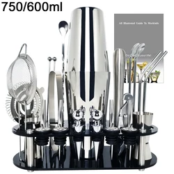 Deluxe Boston Cocktail Shaker Bar Tool Set with Holder - 13-22 Pieces, 750ml & 600ml Capacity (22Pc-750l600ml)