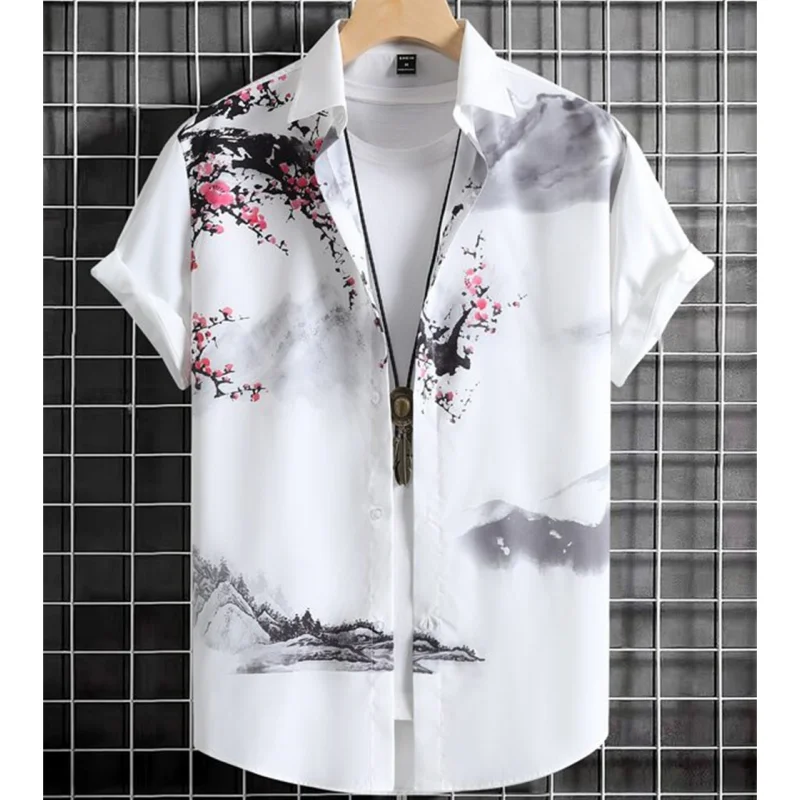 Shirt For Men 3d Ink Painting Prints Men&rsquo;s Clothing Daily Casual Short Sleeve Beach Party Sweatshirt Street Hawaii Shirt