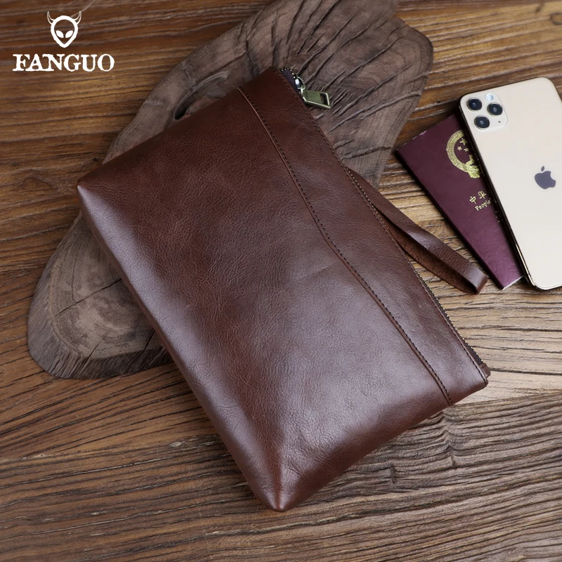 Men's Leather Clutch Bag with Wrist Strap