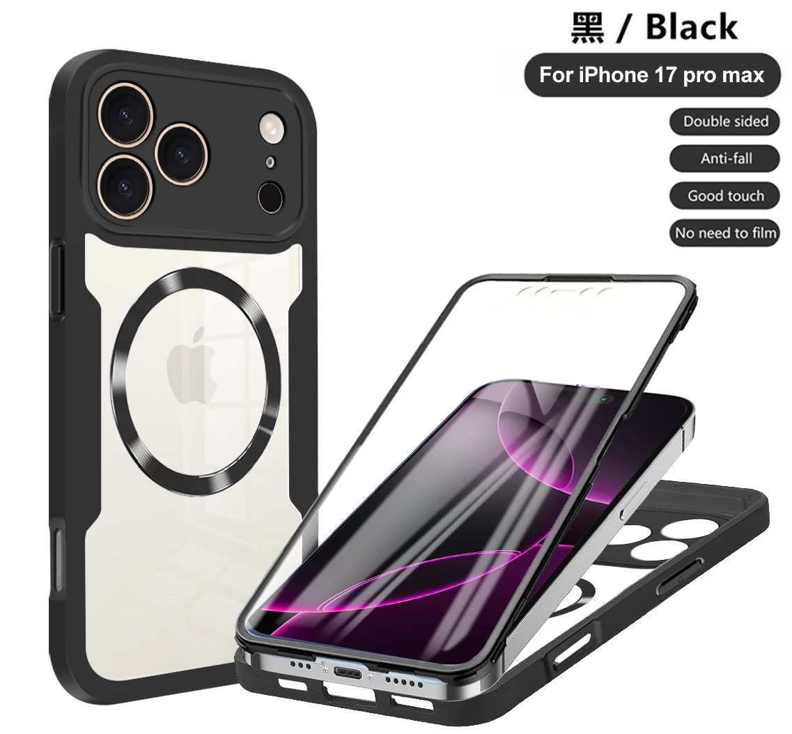 Magnetic 360° Clear Full-Body Shockproof Phone Case with Silicone Bumper