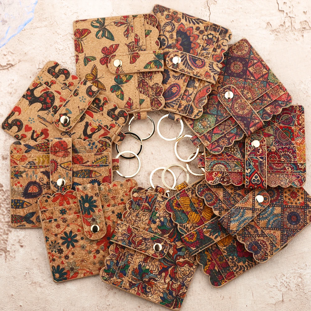 Cork Card Bag Women's Card Bag Silicone Beaded Wrist Strap Keychain Printed Coin Purse Pendant Keychain 2
