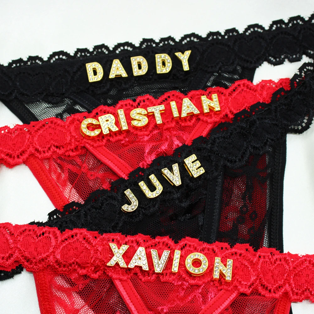 

Custom Name Crystal Letter Sexy Lace Bikini G-String Panties Waist Chain Body Jewelry Underwear Thong Low Waist Female Intimates
