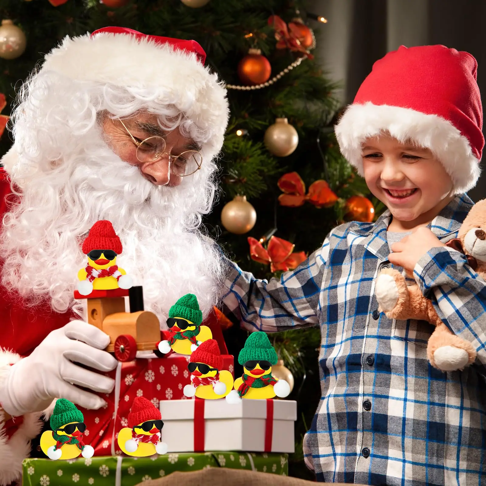 12/24/48 Set Christmas Rubber Ducks Showers Accessories Jeep Toys for Kids Christmas Party Favors 6