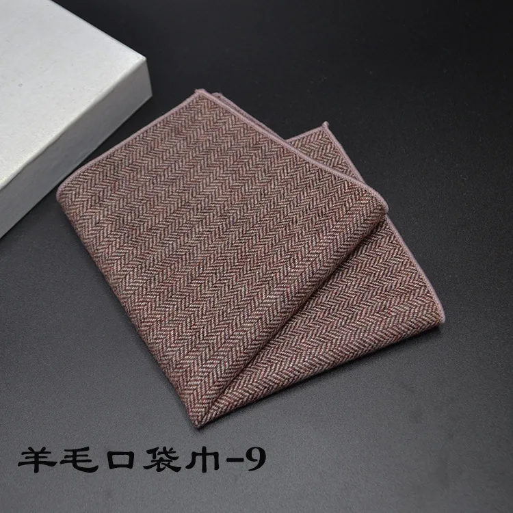 23*23CM New Vintage Wool Pocket Square Plaid Black Handkerchief Men's Business Suit Tie Accessories Scarf Hankies Tuxedo Cravat