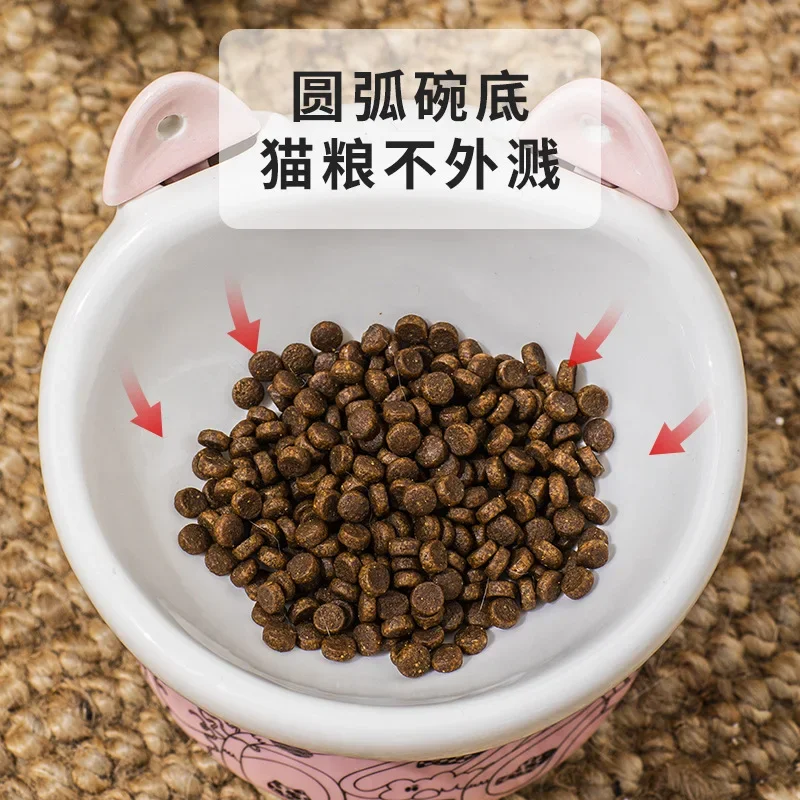 Cat bowl high-footed ceramic anti-knock protection cervical spine double food bowl pet supplies cat and dog drinking food