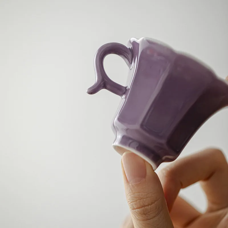 2pc Creative Grape Purple Glaze Handle Teacup Luxury Tea Bowl Tea Cup Set Meditation Cup Jianzhan Flower Teaware 40ml