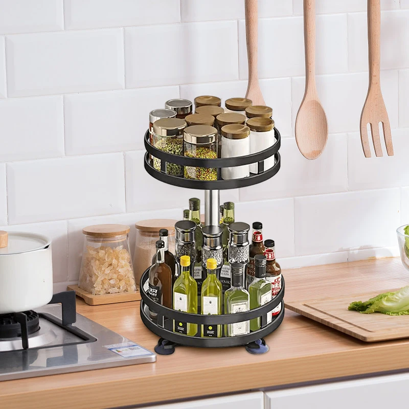 360&deg;Rotation spice rack Organizer Jar Non-Skid Carbon Steel Storage Tray For Seasonings And Spices Cans For Kitchen Accessories