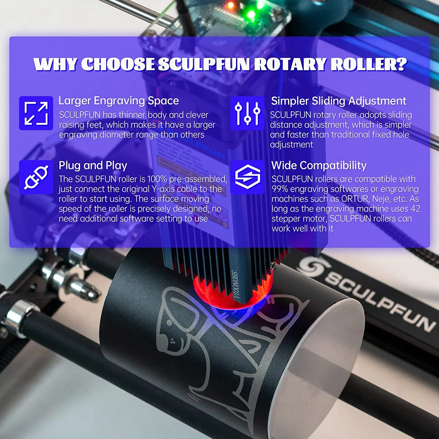 SCULPFUN S9 90W Laser Engraving machine with Roller Y-axis Rotary Roller  360° Rotating for 6-150mm Engraving Cylindrical Objects - AliExpress