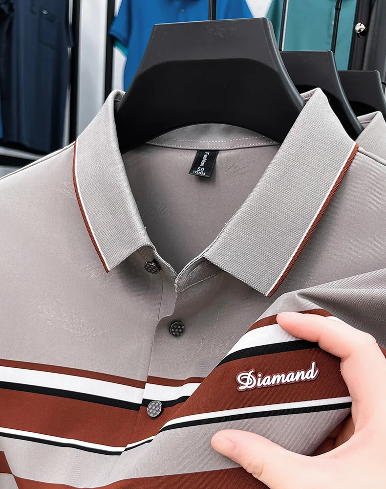 Advanced letter decal men short sleeve T-shirt light luxury brand fashion striped color blocked summer breathable new polo shirt 12 S5bb79d4d92b04771aa2335402f7c9ff3p