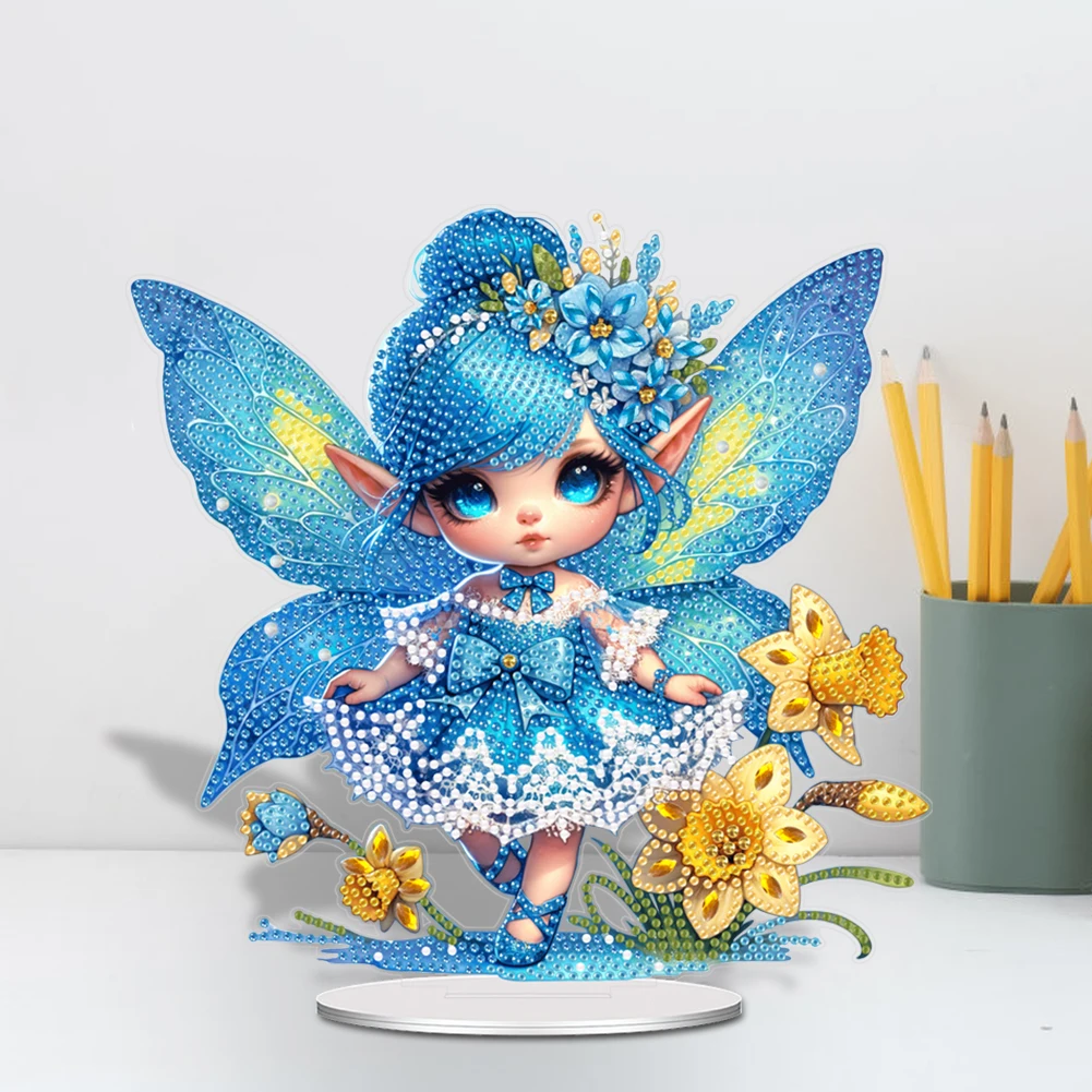 Acrylic Elf Diamond Painting Tabletop Ornaments Kit Cartoon Diamond Painting Desktop Ornaments Kit for Home Office Decor