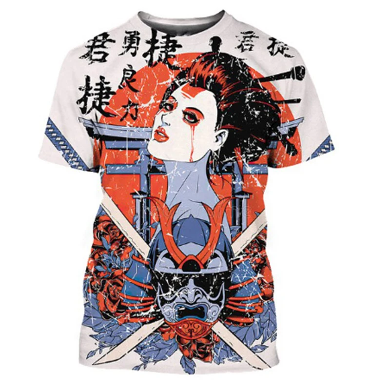 Japanese Geisha 3D Print Short Sleeve T Shirts