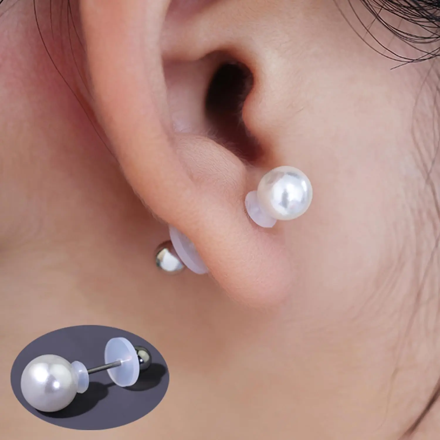 100 Stück transparente Silikon-Ohrringrücken, transparente Piercing-Scheibe für Piercing-Bump, Kunststoff-Scheibenpads stabilisieren Ohrläppchen-Stützflicken – Detail 2