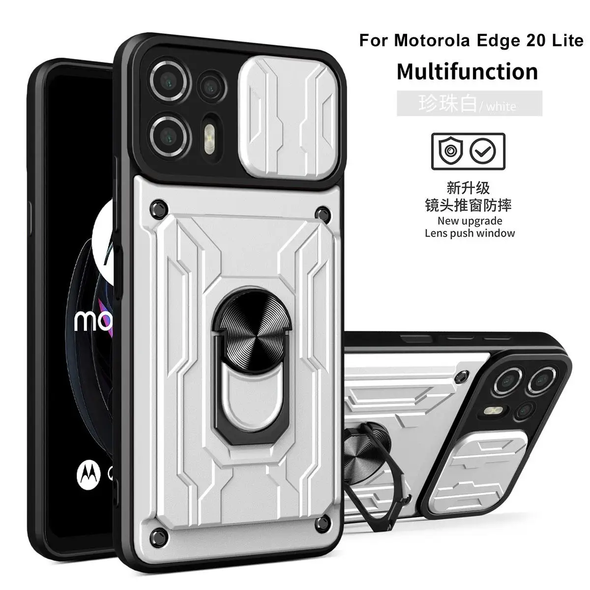 Camera Slide Cover Phone Case with Magnetic Car Bracket and Card Holder