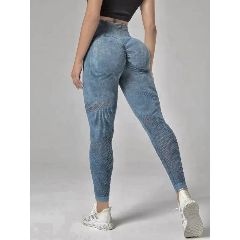 Hollow Out Leggings Women Seamless Slim Tights Frosted Water Washing Fitness Pants High Waist Hip Liftting Stretchy Yoga Pants 6