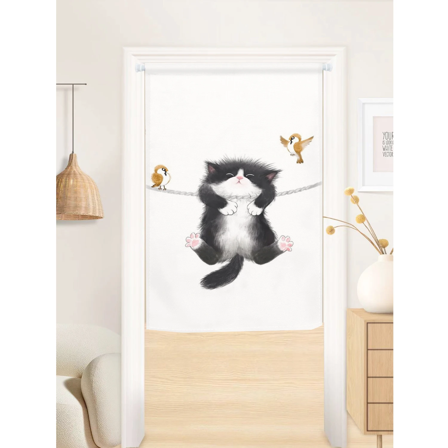 Japanese Cartoon Cat Door Curtain Noren Kitchen Living Room Partition Bookcase Shoe Cabinet Dust Cover Curtain Hanging Opaque 4