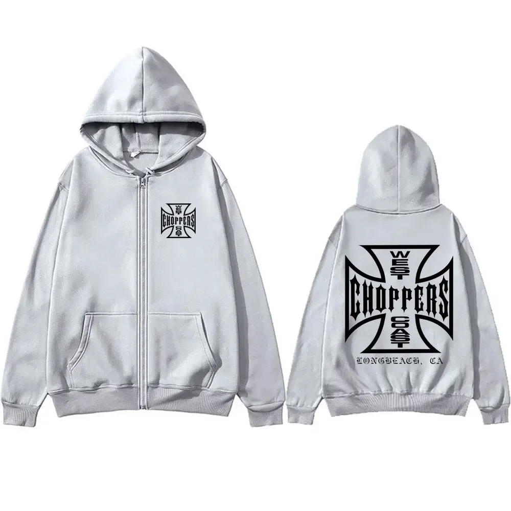 West Coast Choppers Cross Graphic Zipper Hoodie Male Hip Hop Vintage Gothic Zip Up Jacket Men Casual Oversized Zip Up Hoodies