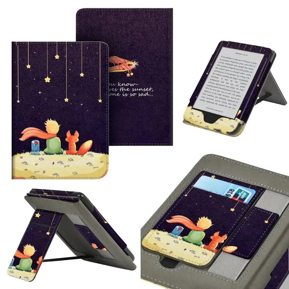Compact 6-Inch PU Leather E-Reader Case with Hand Strap, Stand, and Card Slot