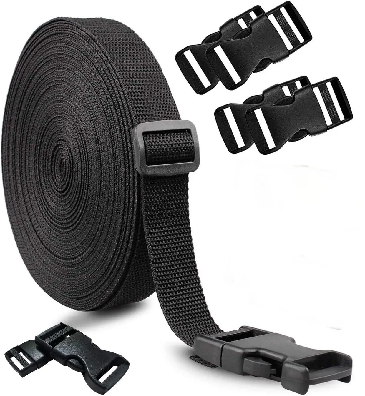 4 M Nylon Webbing Strap Band with 10 Sets of Flat Side Release Buckles and Tri-Glide Slides for DIY Luggage Strap and Backpack