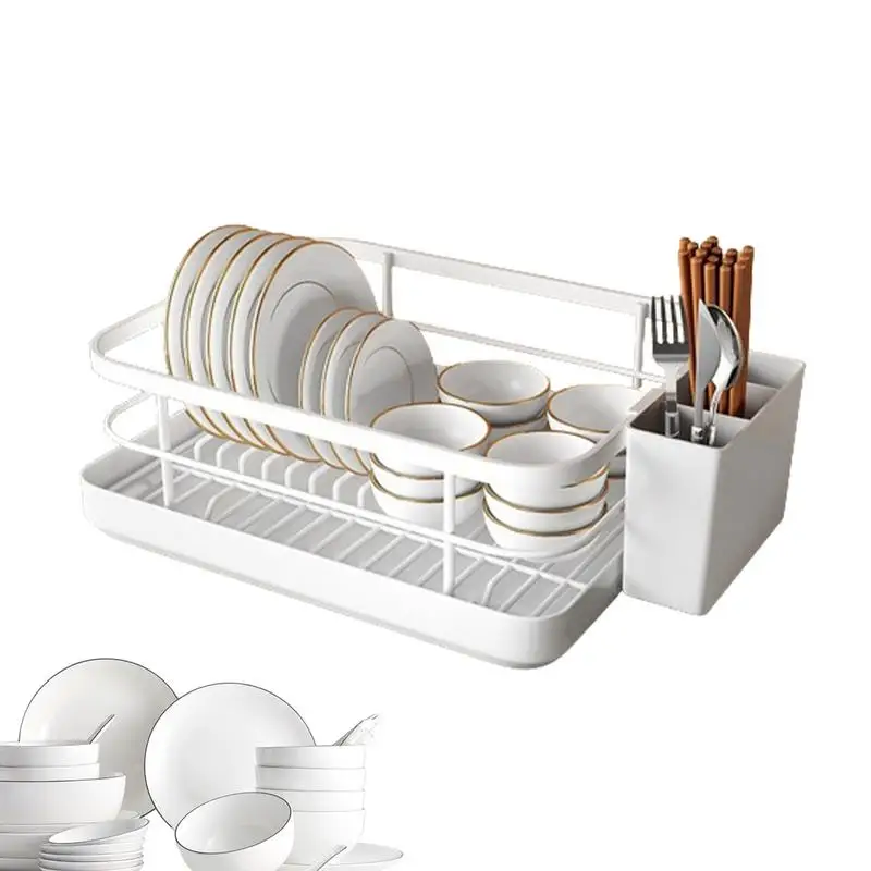 

Кухонная стойка для посуды, многофункциональная стойка для посуды с держателем для столовых приборов, подставка для сушки посуды с капельным лотком для Мисок