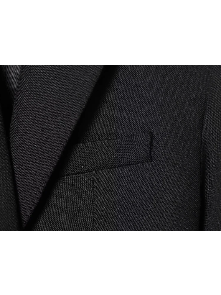 New Women Black Cropped Blazers Spring Autumn Notched Collar Crop Jacket Coat Women Vintage Long Sleeve Chic Street Suit Coat