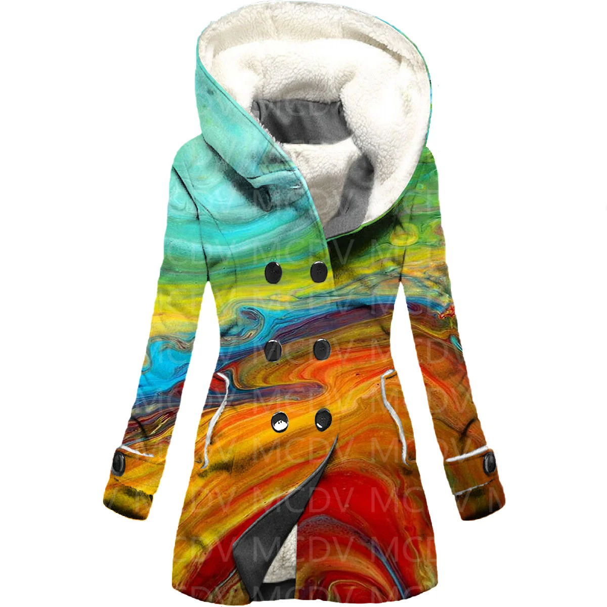 Beautiful Scenery 3D Printing Fleece Hooded Cloak Women Thick Warm Coat Women's Winter Warm Overcoat 02