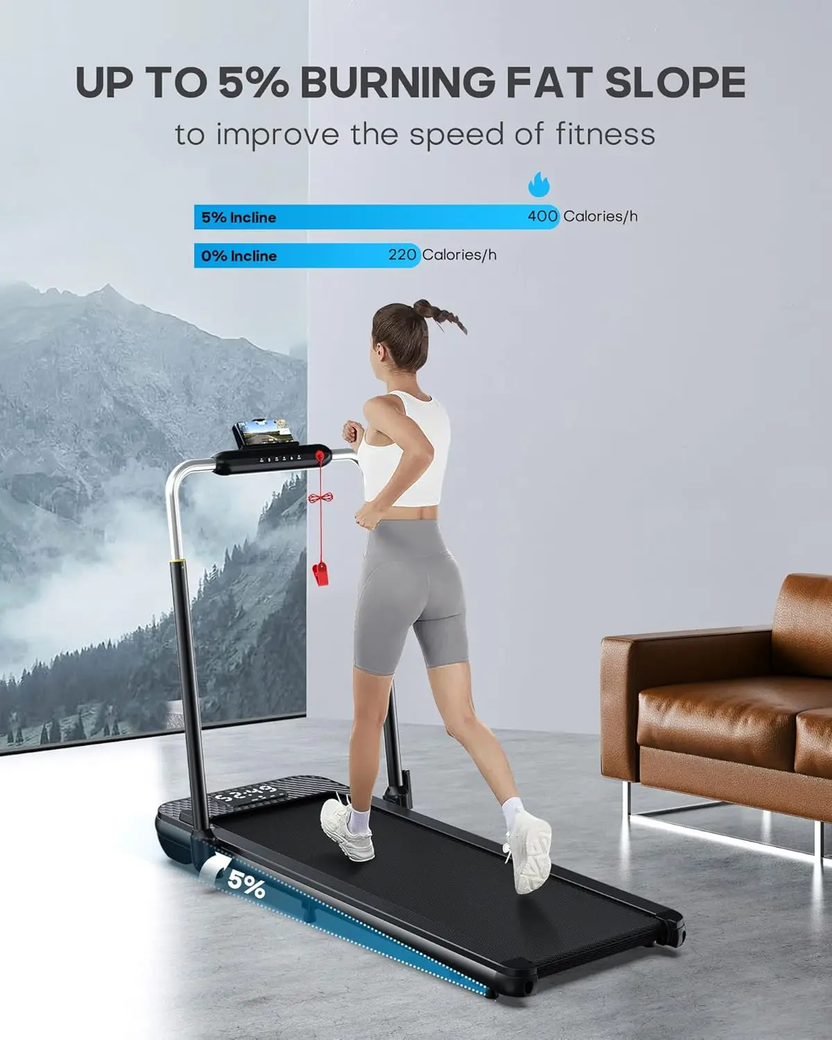 LB Capacity Walking Pad with 12% Incline, Voice Controlled Under Desk Treadmill Works with KIN