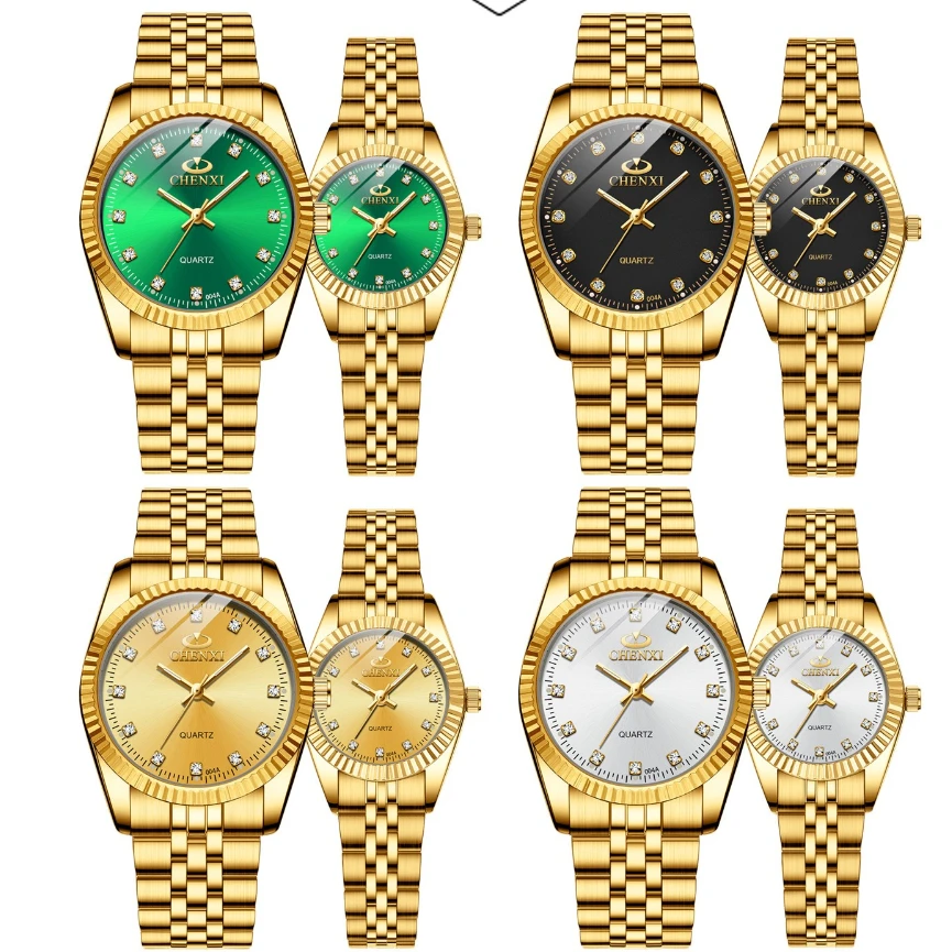 CHENXI Couple Watch Women Quartz Clock Luxury Golden Stainless Steel часы женские Relogio Femininoワンピース レディース Montre 3