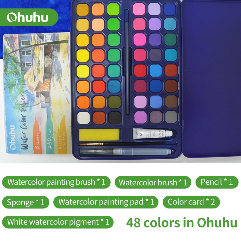 Ohuhu Solid Watercolor Paint Set Brush Pen Portable Professional Painting Pigment Drawing Colors Palette School Art Supplies