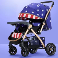 Four-wheel Strollers High Landscape Strollers Baby Car Trolley Pram Baby Carriage Foldable and Washable Multifunctional Stroller