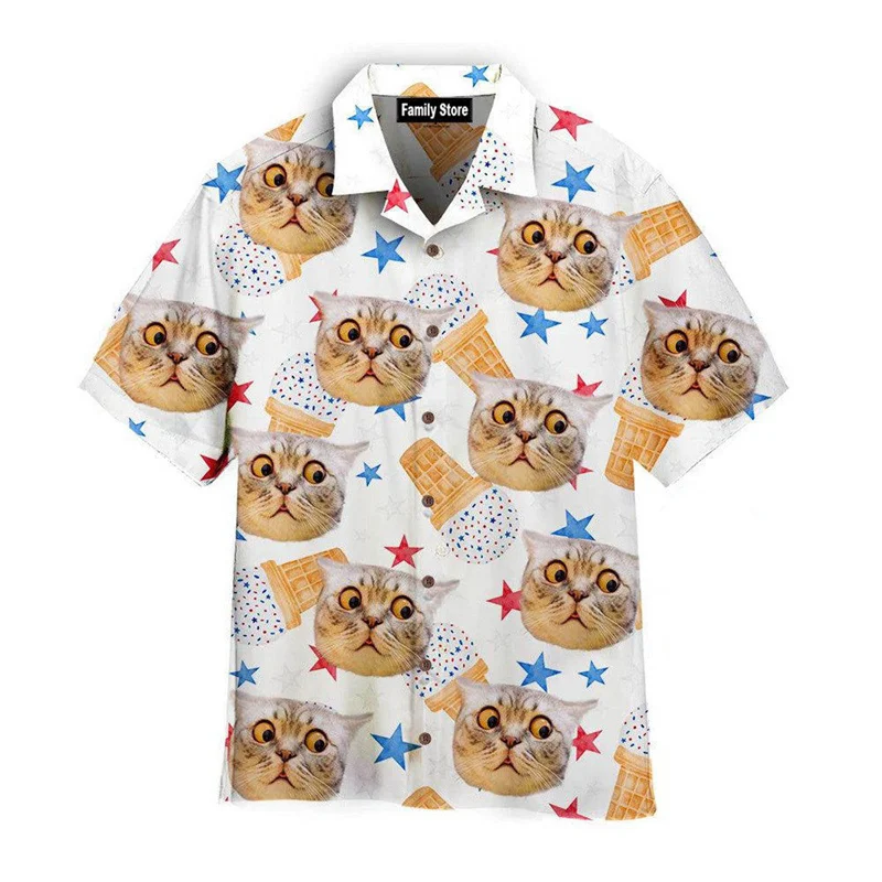 thumbnail image 1 of Camisa hawaiana con estampado 3D de helado de moda de verano, camisetas holgadas y transpirables de moda Y2k para fiestas en la playa, camisetas geniales de manga corta para hombres, 1 of 5