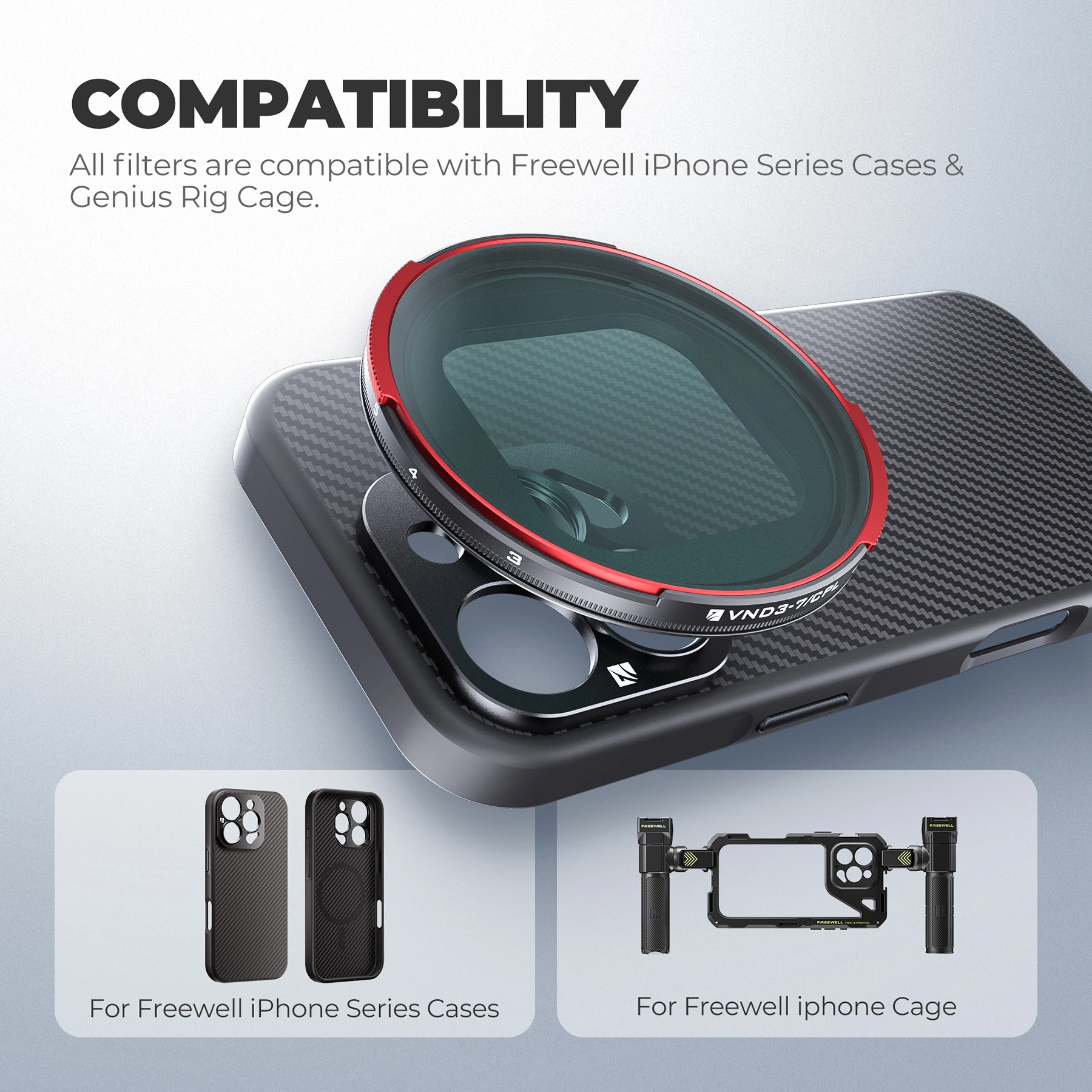 Sherpa VND/CPL Filter 3-7 Stops Compatible with iPhone Series Cases & Genius Ri