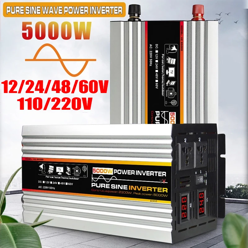Inverter A Onda Sinusoidale Pura Dc 12/24/48/60V A Ac 110V/220V 5000W Convertitore Portatile Power Bank Convertitore Inverter Solare Trasformatore