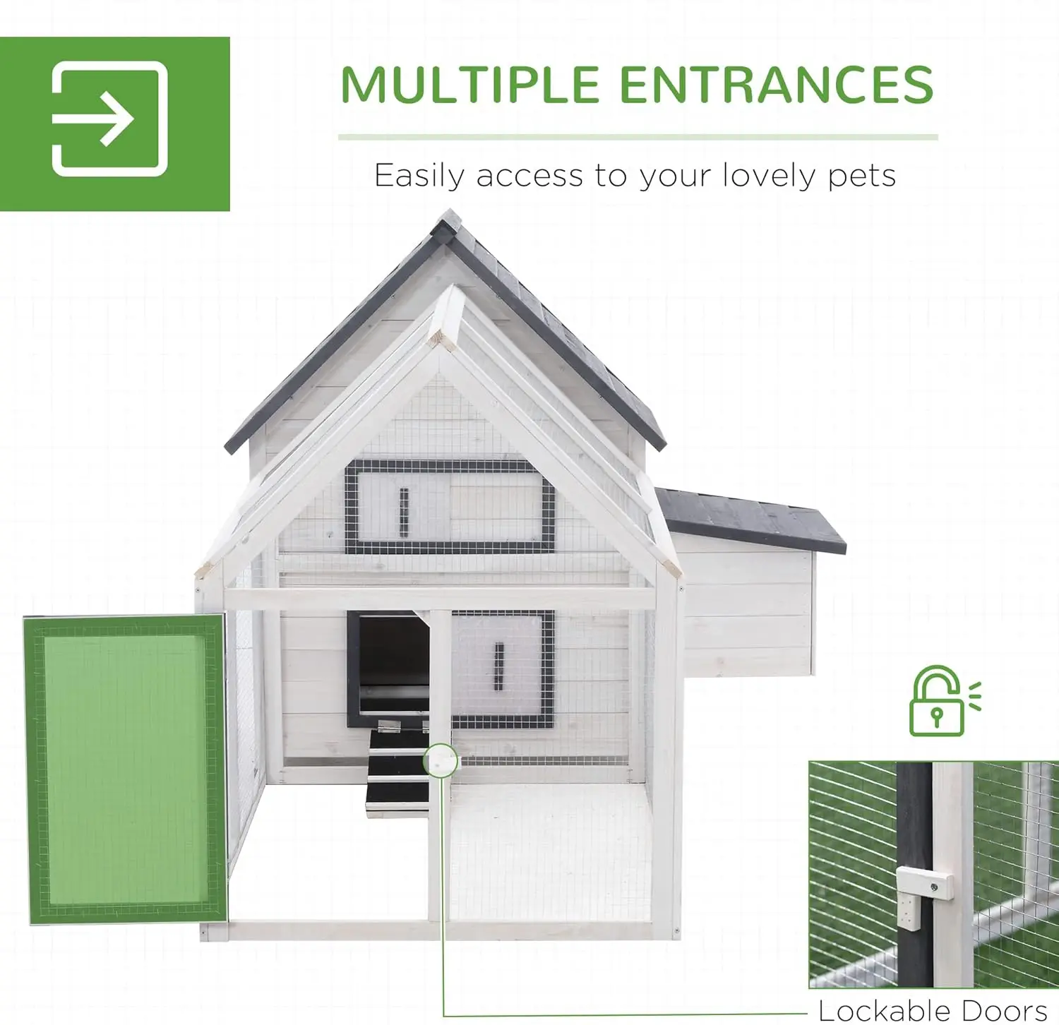 65" Chicken Coop Wooden with Detachable Run, Outdoor Chicken House Poultry Cage Hen with Nesting Box, Removable Tray, 4