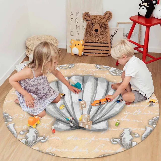 공간에 생명력을 불어넣는 화려한 텍스트 돌 조각 쉘 라운드 러그