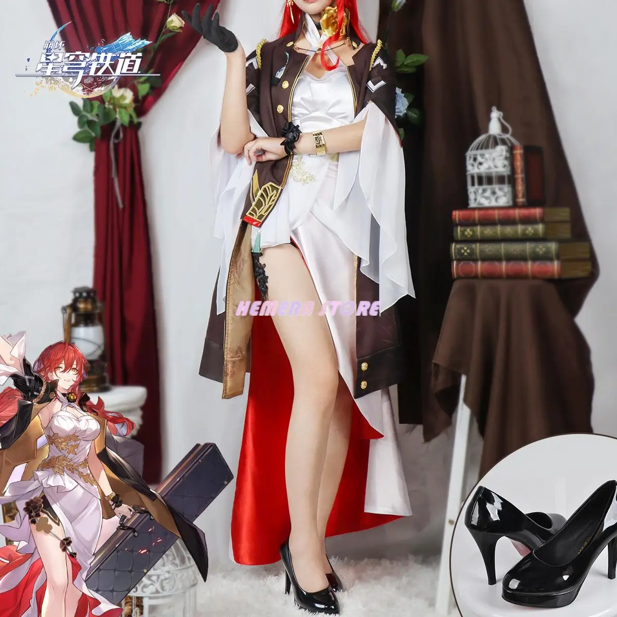 

Himeko Honkai Star Rail Cosplay Costume Game Honkai Cosplay Costume Sexy Evening Dress For Woman Red Buckle Cospaly Wig